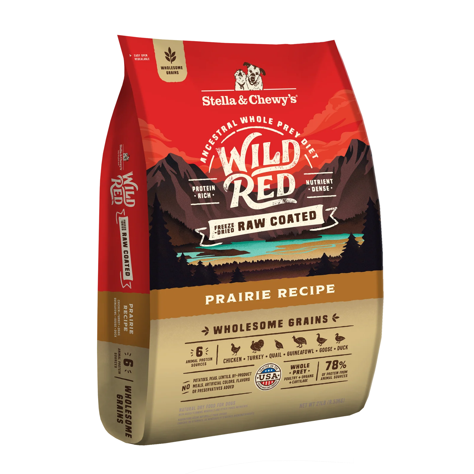 Wild Red Raw Coated Wholesome Grains Prairie Recipe Wild Red Raw Coated Wholesome Grains Prairie Recipe chicken turkey duck kibble front