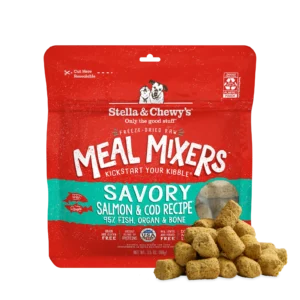 Stella & Chewy's Savory Salmon & Cod Meal Mixers freeze dried raw dog topper front