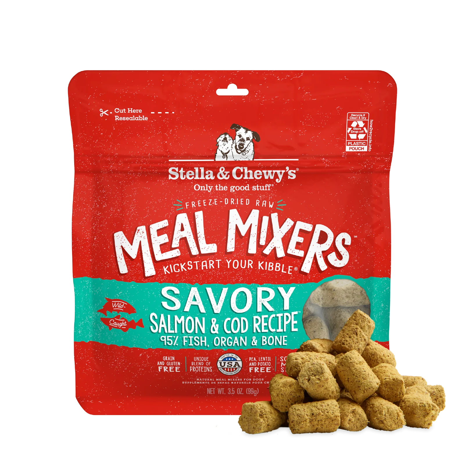 Stella & Chewy's Savory Salmon & Cod Meal Mixers Stella & Chewy's Savory Salmon & Cod Meal Mixers freeze dried raw dog topper front