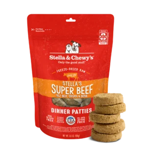 Stella's Super Beef Freeze-Dried Raw Dinner Patties dog food front view