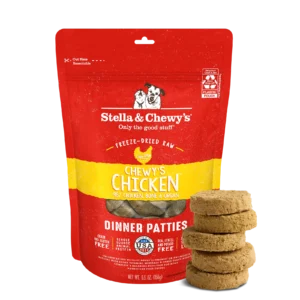 Chewy’s Chicken Freeze-Dried Raw Dinner Patties premium freeze-dried raw dog food made with real chicken