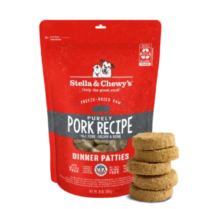 Stella & Chewy's Purely Pork freeze-dried raw dinner patties raw dog food front view