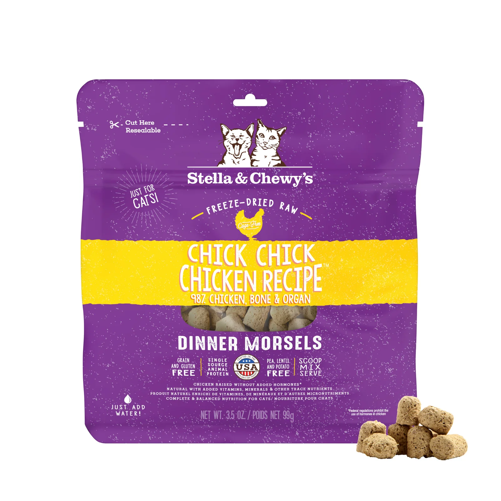 Stella & Chewy's Chick, Chick Chicken Freeze-Dried Raw Dinner Morsels for Cats Stella and Chewy Chick Chick Chicken freeze-dried raw dinner morsels for cats front